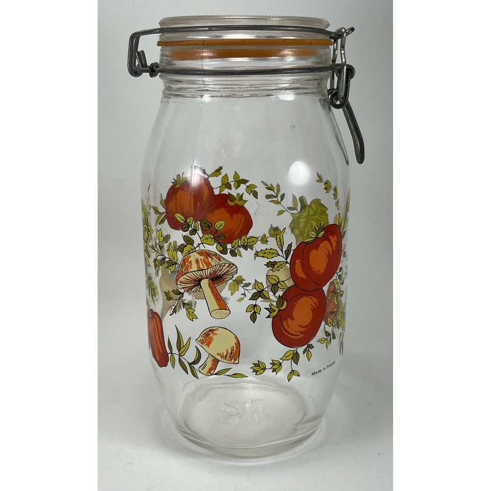 Vintage ARC SPICE of LIFE 2L Glass Jar Canister France Mushroom Cottagecore Boho